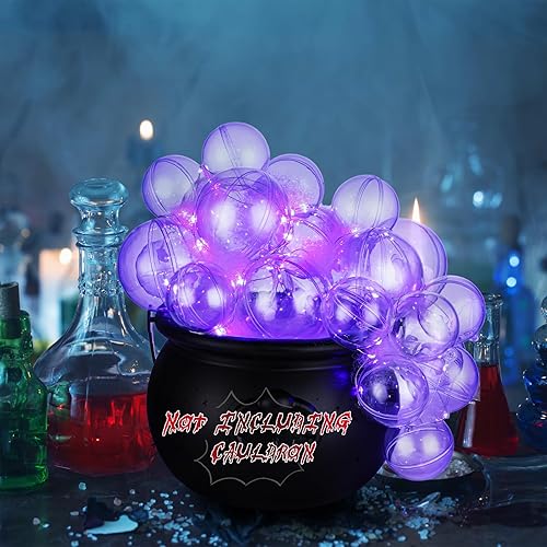 Miniatura 7 de Juego de 33 piezas de caldero de burbujas de Halloween, 30 bolas de plástico transparente, cadena de puntos de pegamento de algodón ligero, puntos