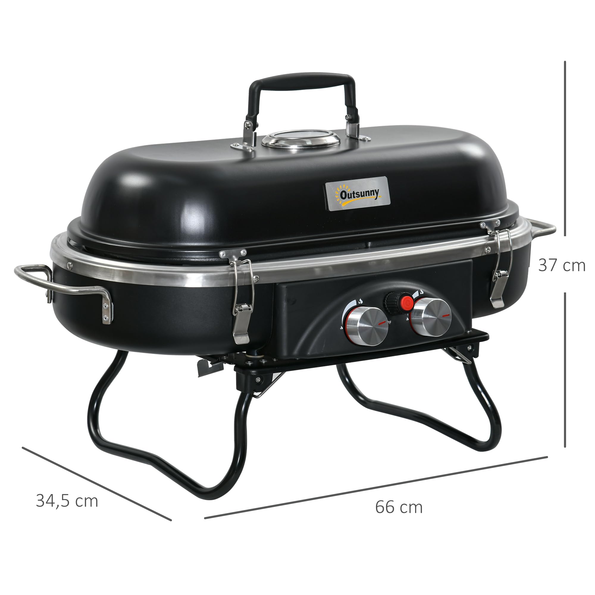 Grill gazowy 2,34 kW, składany, 2 palniki ze stali nierdzewnej