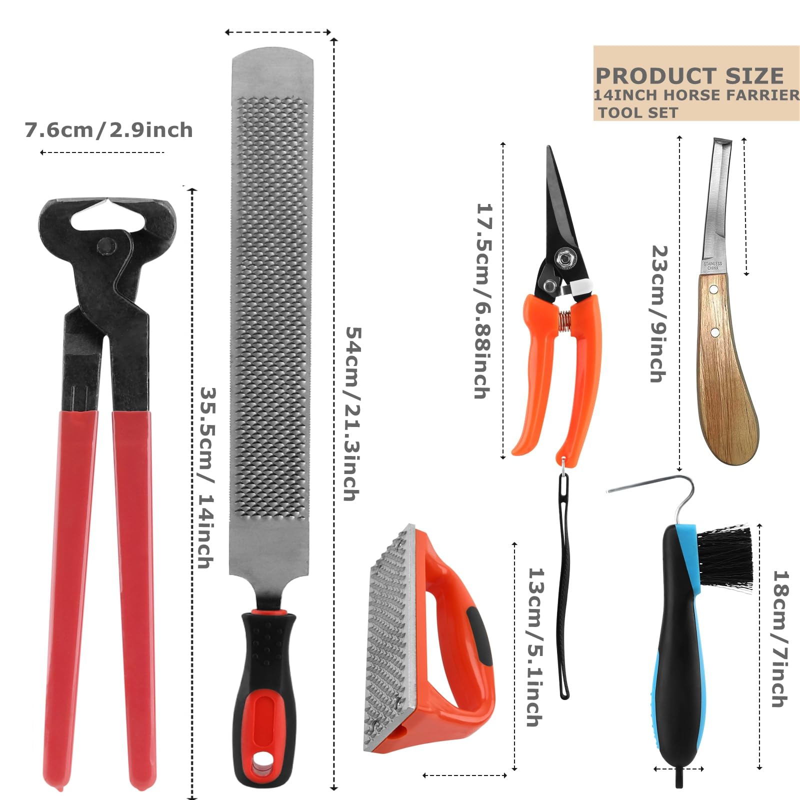 7 PCS Farrier Tool Kits Professional Hoof Trimming Farrier Tools for Horses Cattle Goat Donkey Pig,Includes 14 Inch Hoof Nipper,Hoof Rasp,Hoof Trimmers,Hoof Knife and Brush,Mini Hoof Rasp,Carry Bag - image 2