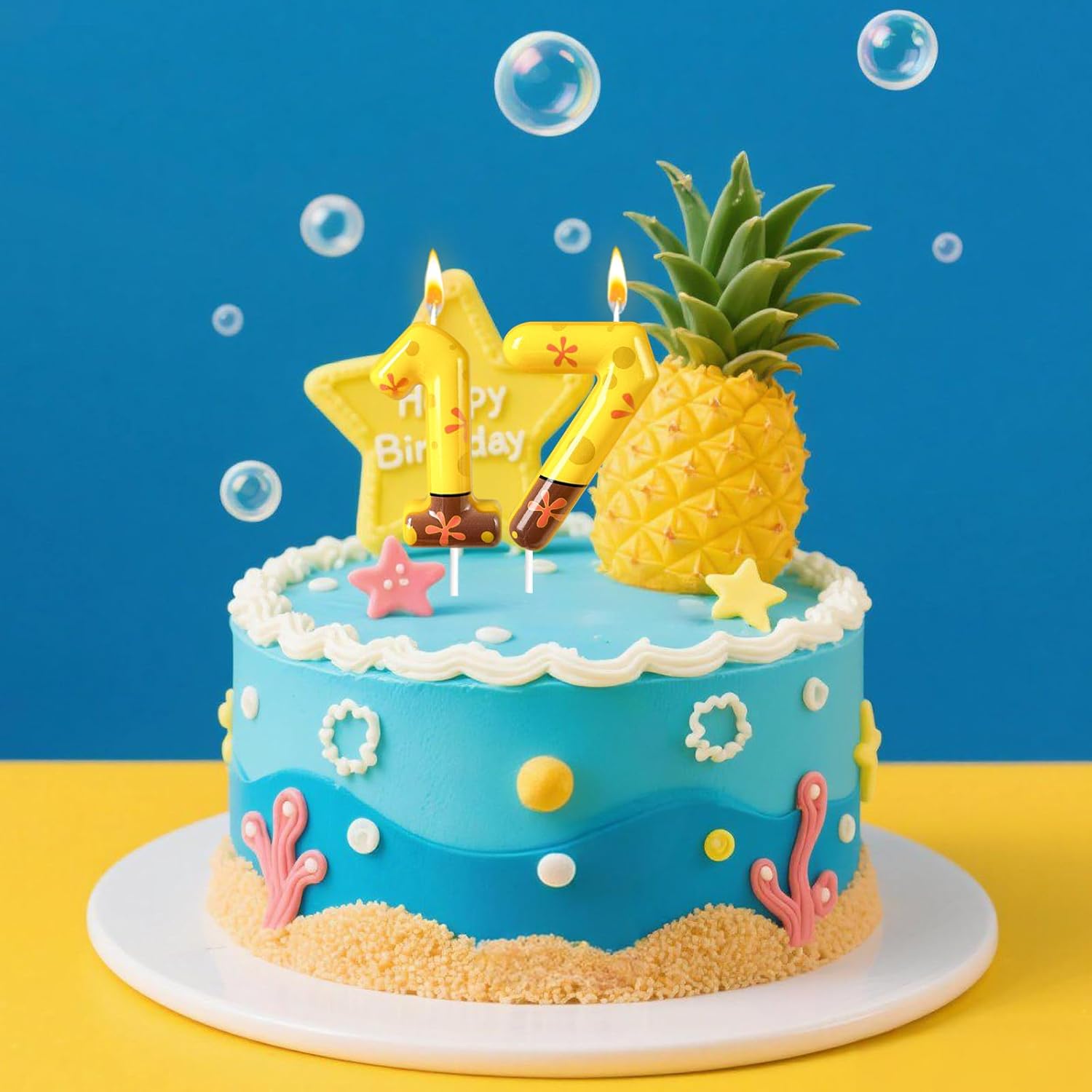 Number 7 Birthday Candle, 7th Birthday Cake Decoration, Playful Yellow and Polka Dot Print, Suitable for Ocean Cartoon Theme Party Supplies and Celebration Decorations(Yellow 7) - Image 4