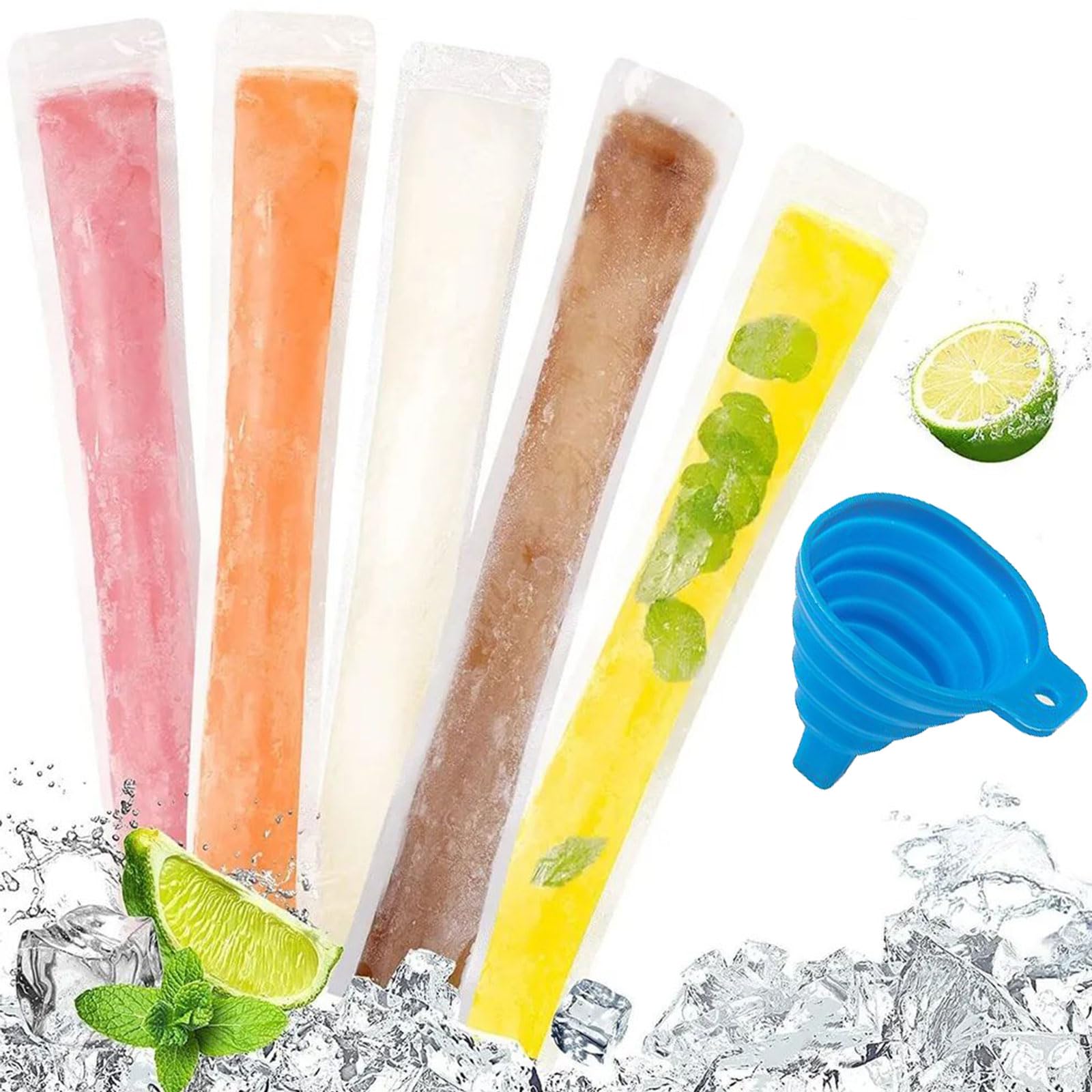 100PCS Bolsas Paleta Hielo con 1 Embudo, Bolsas para Helados, Bolsa de Molde Para Paletas para Paletas de Hielo,Bolsas para Moldes de Helado con Para Yogur, Helado, Jugo