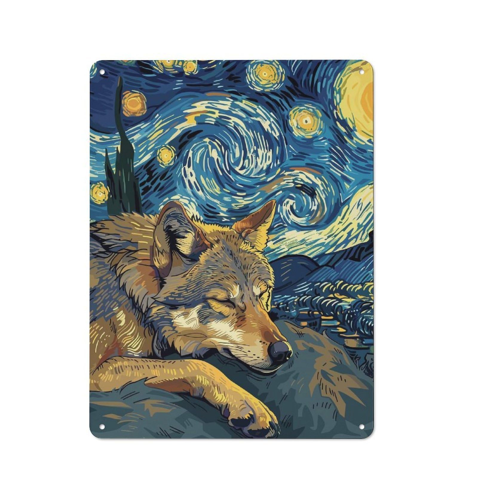 Junmoney Wolf Dreams Under Starry Night Sky Vintage Metal Sign 40X30cm, Cafe Style Restaurant Wall Art For Takeaway, Bar, Kitchen Or Counter Area