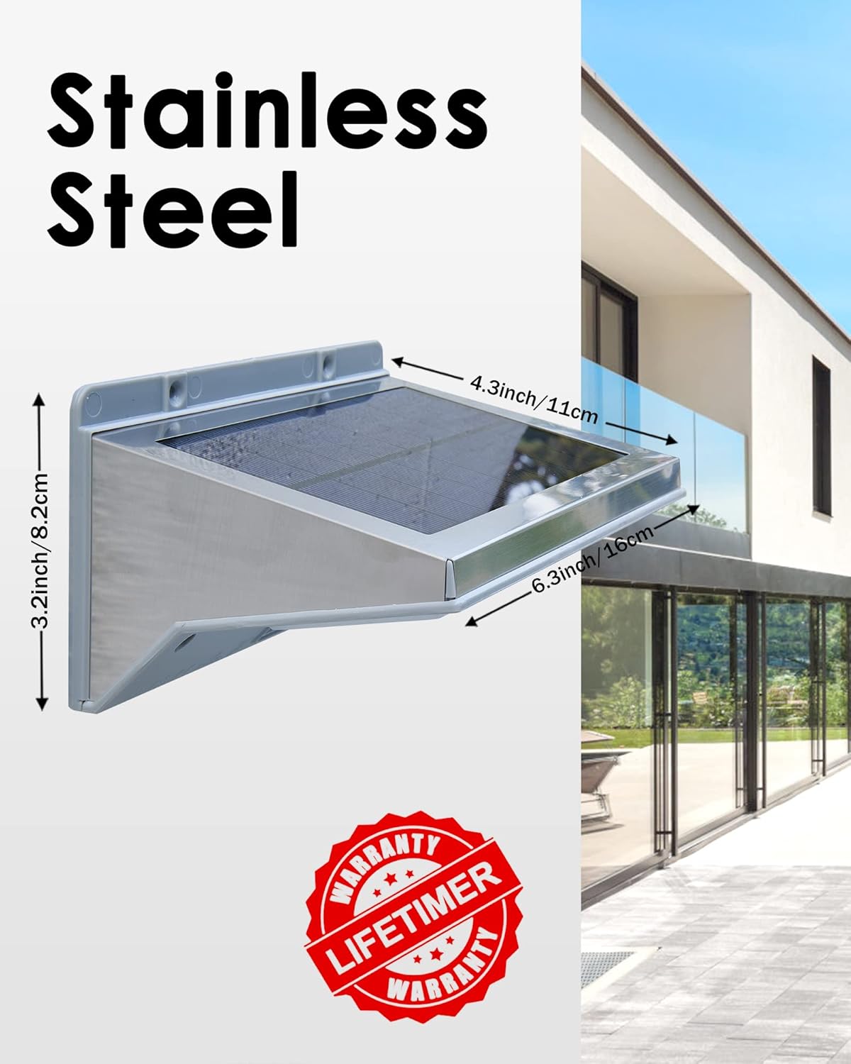 Solar Lights Outdoor Motion Sensor Stainless Steel Housed LED Flood Lights Solar Powered Waterproof Solar Motion Porch Sercurity Lights with 3 Lighting Modes for Patio, Garage,Porch, Yard