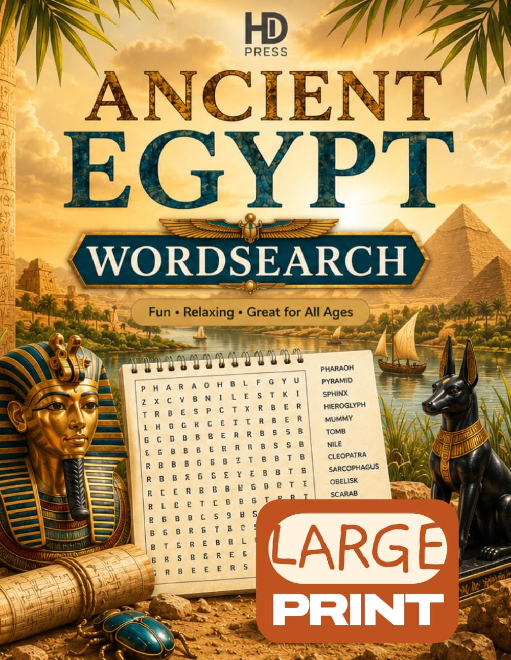Ancient Egypt Wordsearch: Over 100 Large Print Ancient Egypt Themed Puzzles, With Fun Facts & Solutions, Relaxing & Fun for All Ages (HD Press Themed Wordsearch Puzzles)
