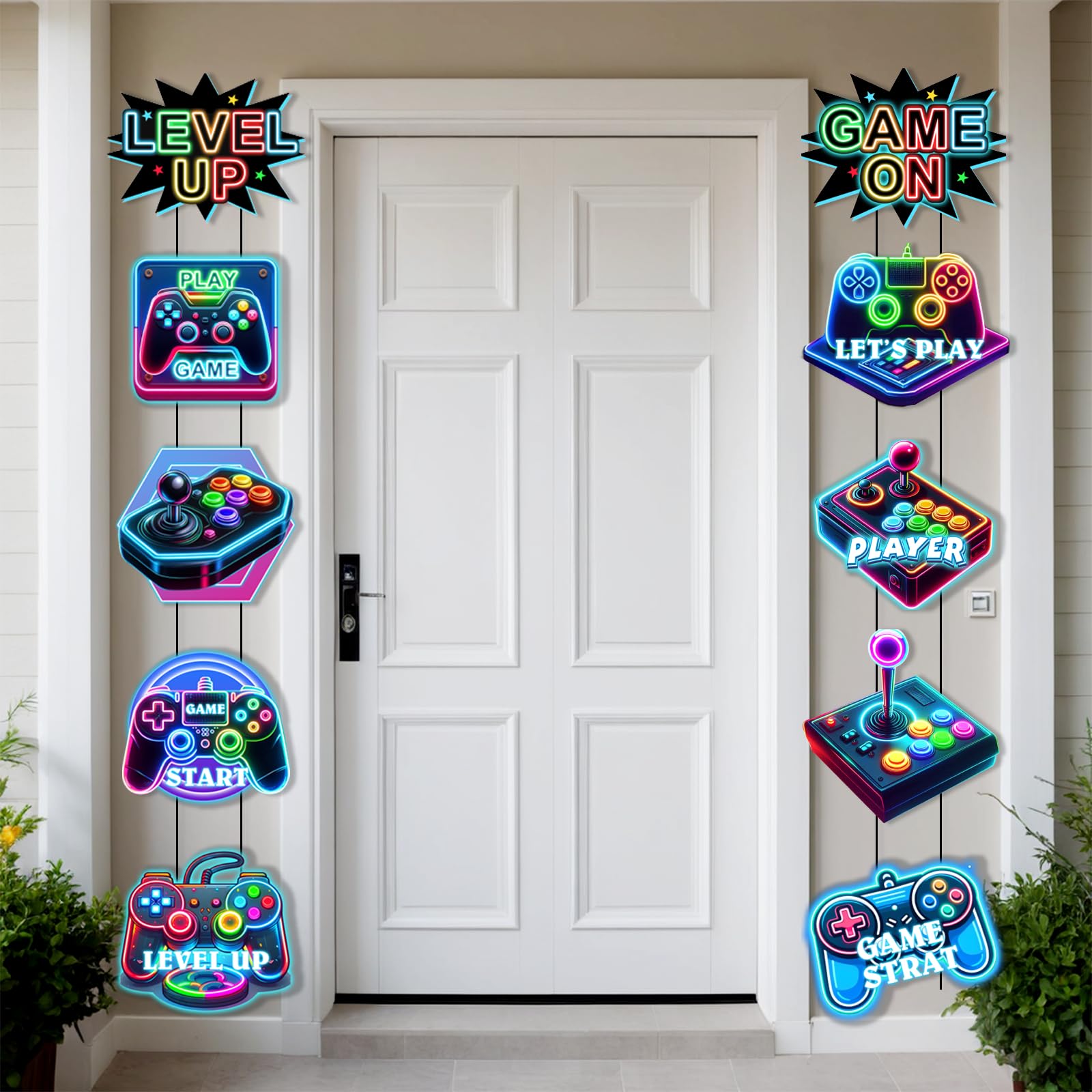 Video Game Party Decorations Video Gaming Door Banner Game Controller Banner Blue Birthday Gamer Party Decor for Boys Kids Level Up Gaming