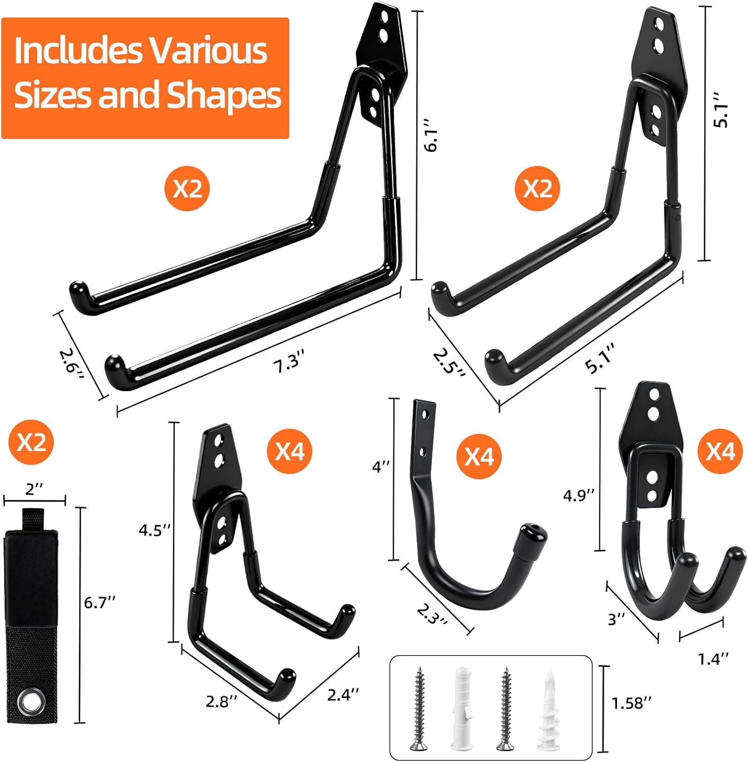 20 Pack Heavy Duty Garage Hooks Wall Mount Steel Garage Storage Hooks with Anti-Slip Coating for Hanging Ladders,Bikes,Garden Tools,Bulk Items Ropes and More Equipment