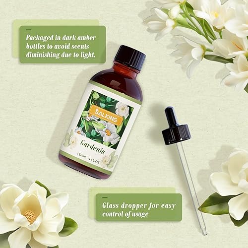 Miniatura 2 de SALKING Gardenia - Aceite esencial de 4 fl oz, aceites aromáticos prémium para difusor, aromas de velas para hacer velas, suministros para hacer