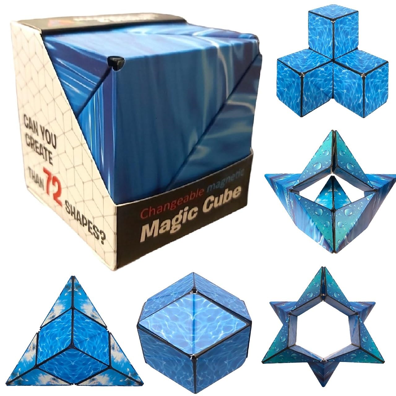 Magic Cube, the shape shifting magnetic puzzle Box, Transforms into over 70 shapes, 3D shape shifting cube, puzzle for kids & adults, Educational Toys for Kids. (Blue)
