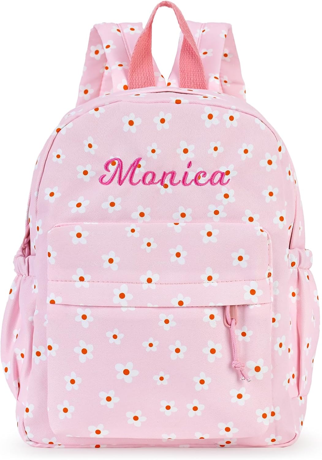 MT WORLD Daycare Backpack Personalized Small Backpack with Embroidered Name - Pink Travel Backpacks with Daisy Flower - Custom Diaper Daycare Bag for Overnight Travel Family Outings Birthday Gifts