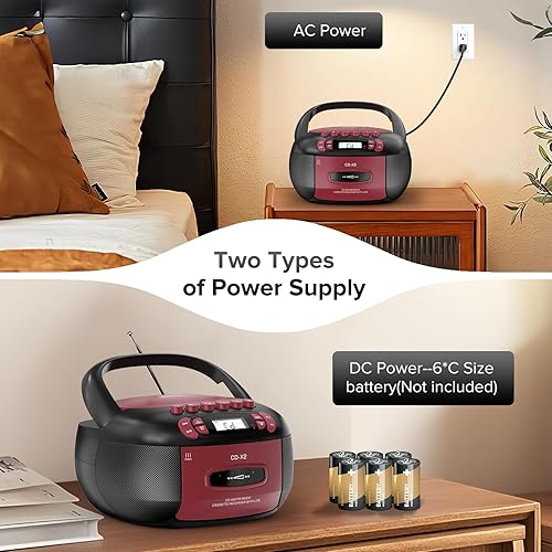 Miniatura 8 de Combo de reproductor de casete de CD Boombox sonido estéreo AM FM Radio con Bluetooth y control remoto - AUXUSB MP3grabación de cintatemporizador de