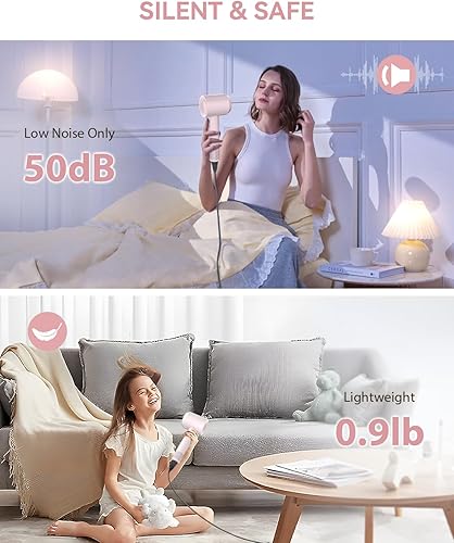 Miniatura 7 de Secador de pelo para mujer de alta velocidad de 1500 W, secador iónico para cabello rizado, motor silencioso sin escobillas, secado rápido,