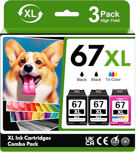 Miniatura 1 de LOMENTI - Cartucho de tinta de alto rendimiento 67XL (paquete de 3, 2BK1Tricolor) - Repuesto para cartucho de tinta remanufacturado HP 67 Ink 67XL