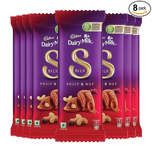 Cadbury Dairy Milk Silk Fruit & Nut Chocolate Bar, Pack of 8 x 55g