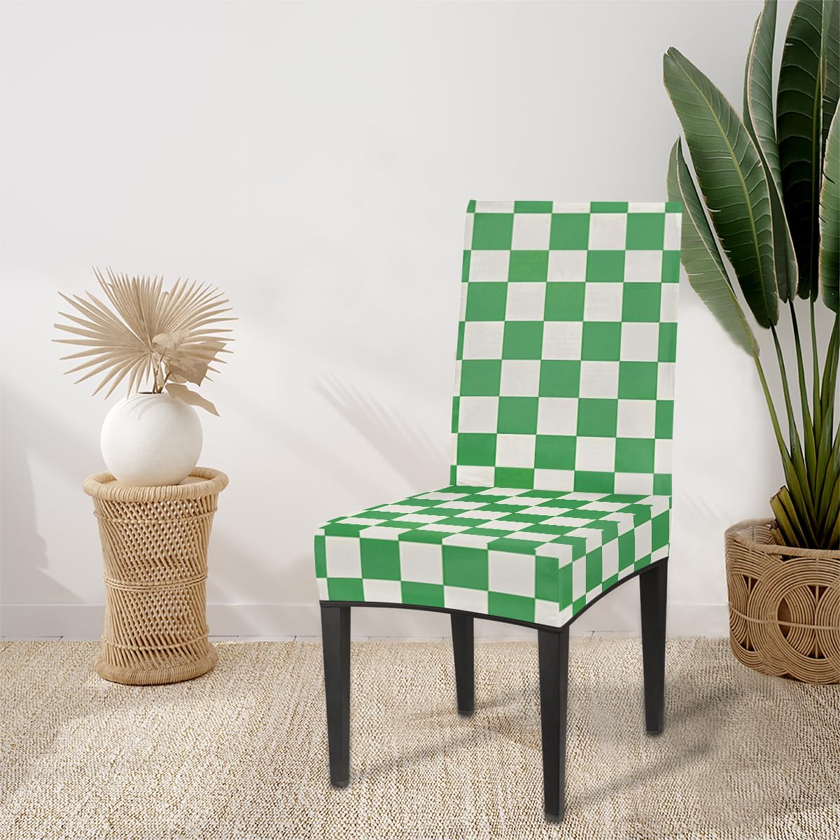 Mexpekil Set di 4 coprisedie elasticizzati per sedie da pranzo, lavabili, per cucina, matrimoni, feste, colore: verde e bianco