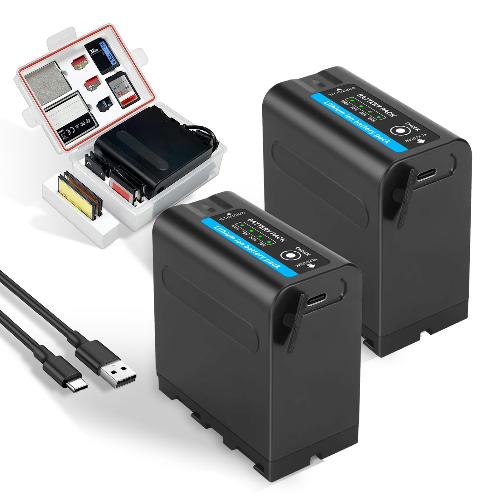 2 Stück 10800mAh Akku für Sony NP-F970 NP-F980 NP-F960 NP-F950 NP-F930 NP-F550 NP-F570 NP-F750 Ersatzakku für Sony Handycams, Field Monitor, Videoleuchte