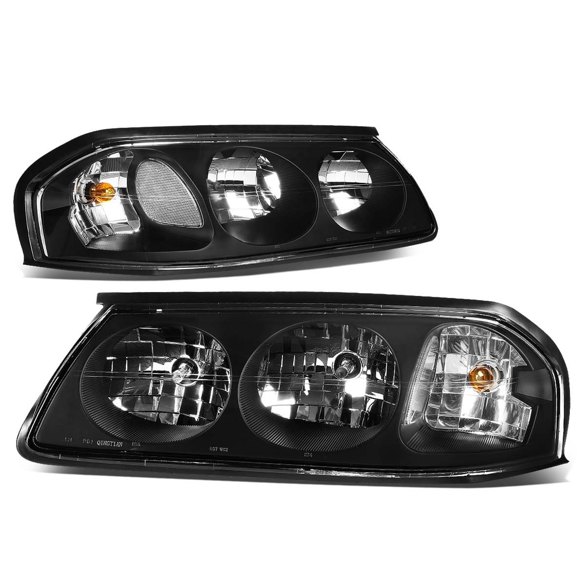 Pair of Black Housing Clear Corner Headlight Assembly Lamps Compatible with Chevy Impala 8th Gen 00-