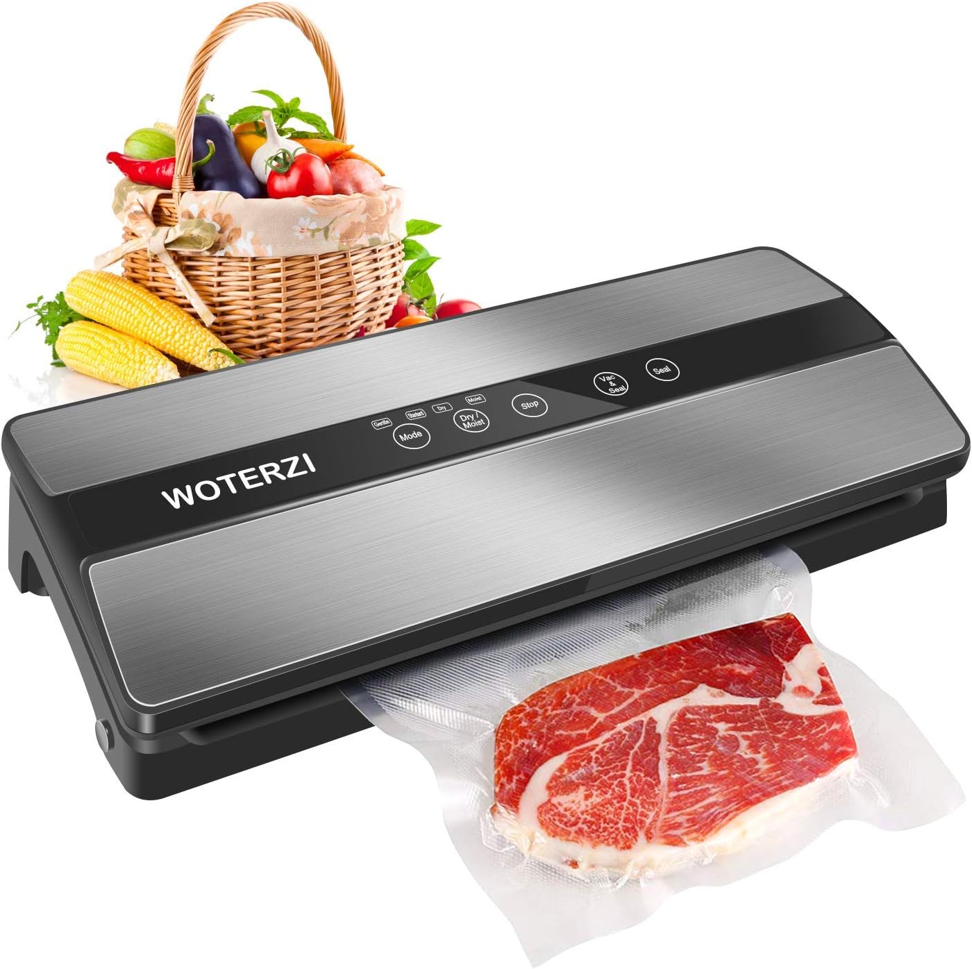 Vacuum Sealer Machine Automatic Food Sealer System with 10 BPA Free Bags for Food Savers and Sous Vide Cooking, Low Noise, Easy to Clean, Compact Design Vacuum Packing Machine, Sliver & Black