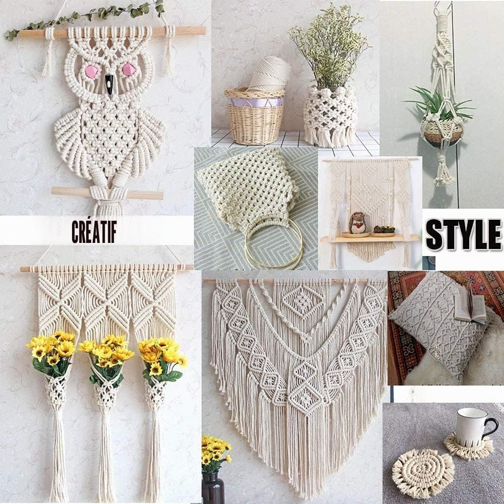 4 mm x 500 m Beige Cordon en Coton macramé Doux, 4 brins torsadés 100% Coton Naturel pour accrochage Mural, Bricolage, Artisanat, Tricot, accroche-Plantes, projets de décoration