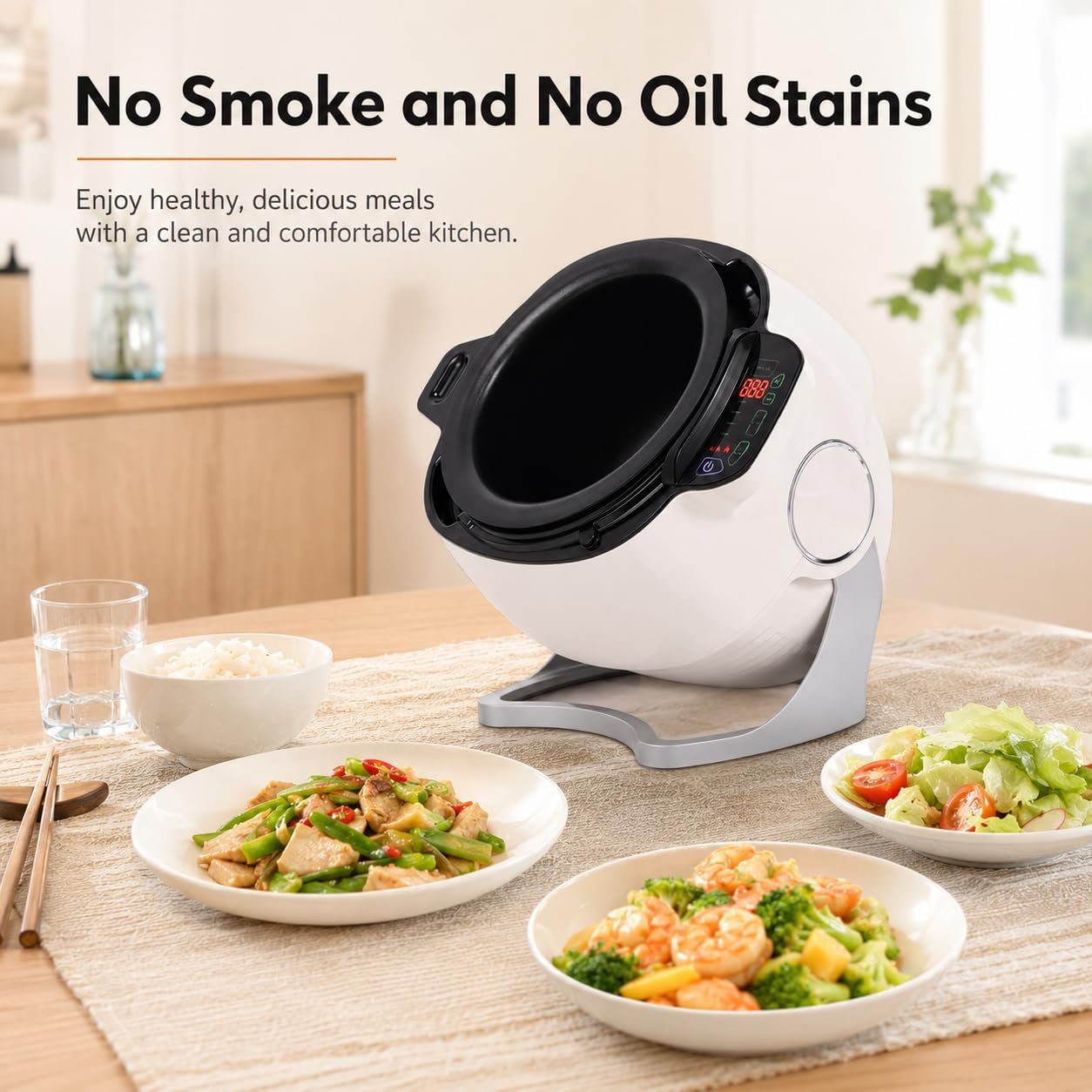 6L Automatic Stir Fry Cooker, 360 Rotating Wok Machine with Non Stick Pot, Electric Cooking Robot for Frying Stewing
