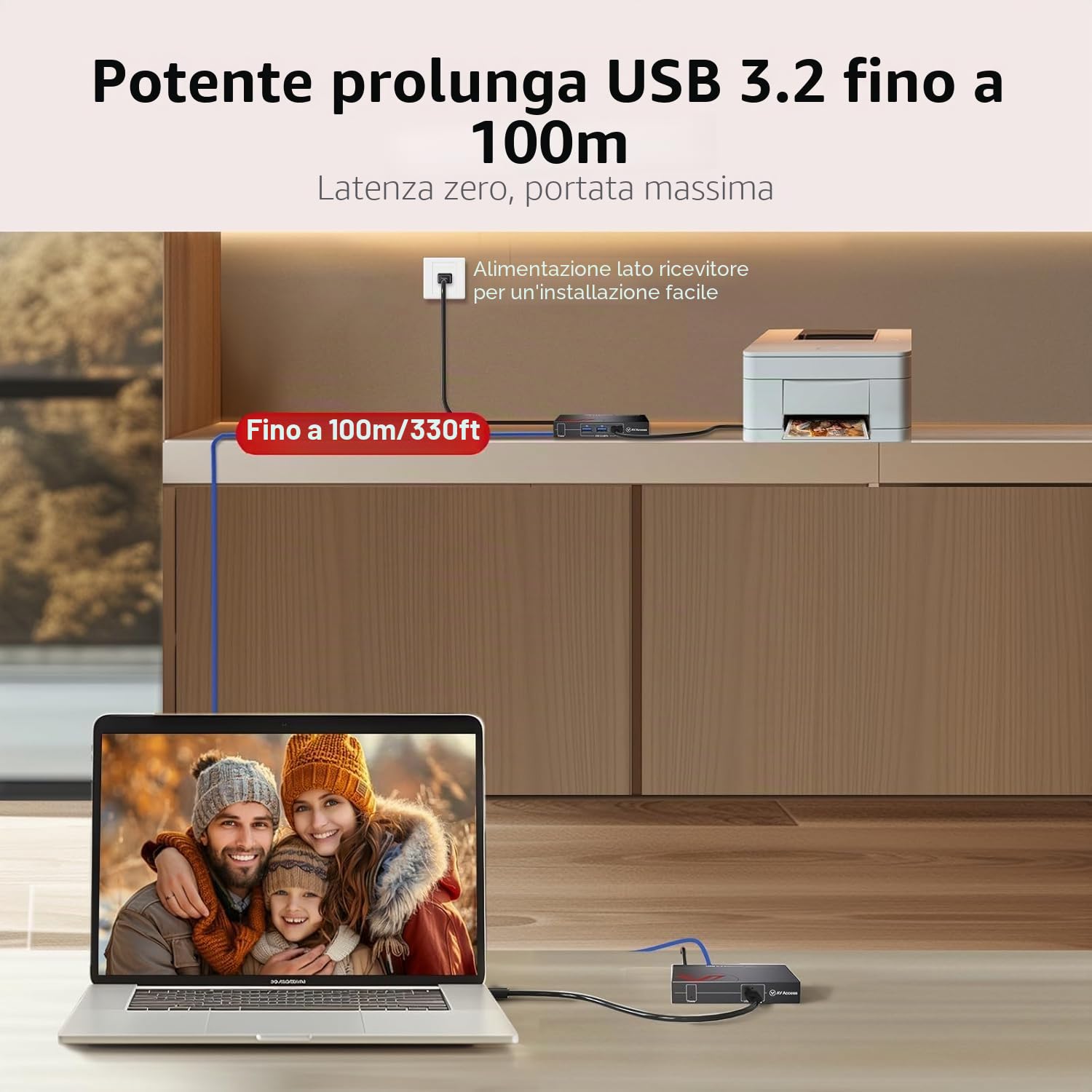 AV Access Estensore USB 3.0 su Cat6a/7 100M/328FT, 4 porte USB 3.2, ingresso USB-C, Plug and Play, nessun driver, supporta tutti i sistemi operativi, tastiera e mouse USB su Ethernet