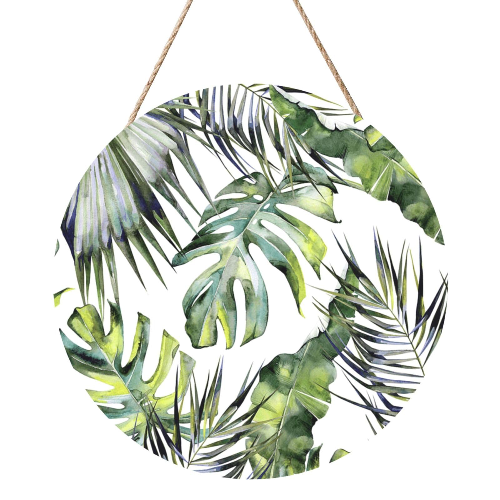 InOmak Tropical Garden, Round Wood Panel Painting 12 in, Wall Hanging Painting For Home
