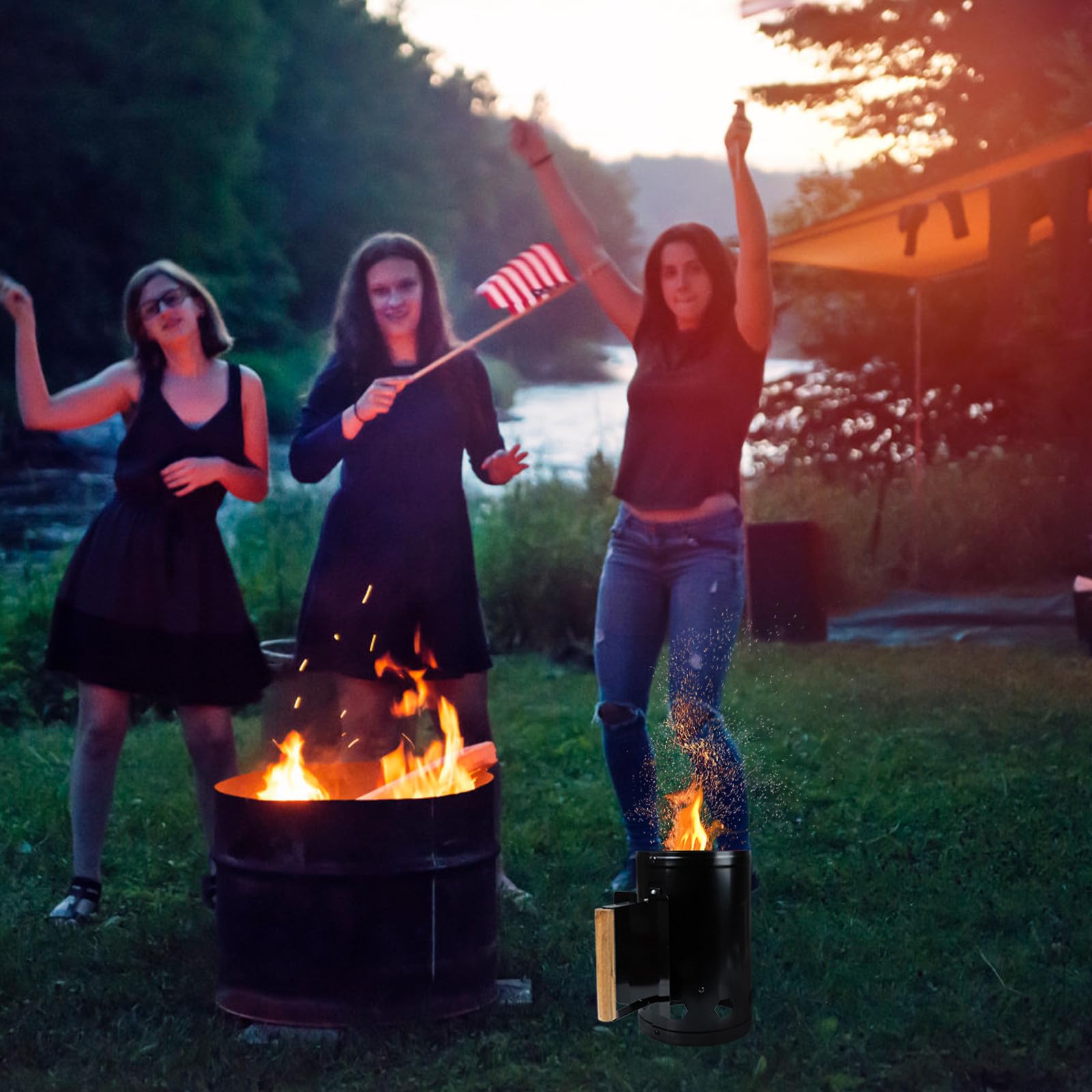 Barril de ignición de carbón Encendedor de Chimenea de carbón para Camping y Asar al Aire Libre, con ventilación de Aire, Base Grande, para cocinar Camping