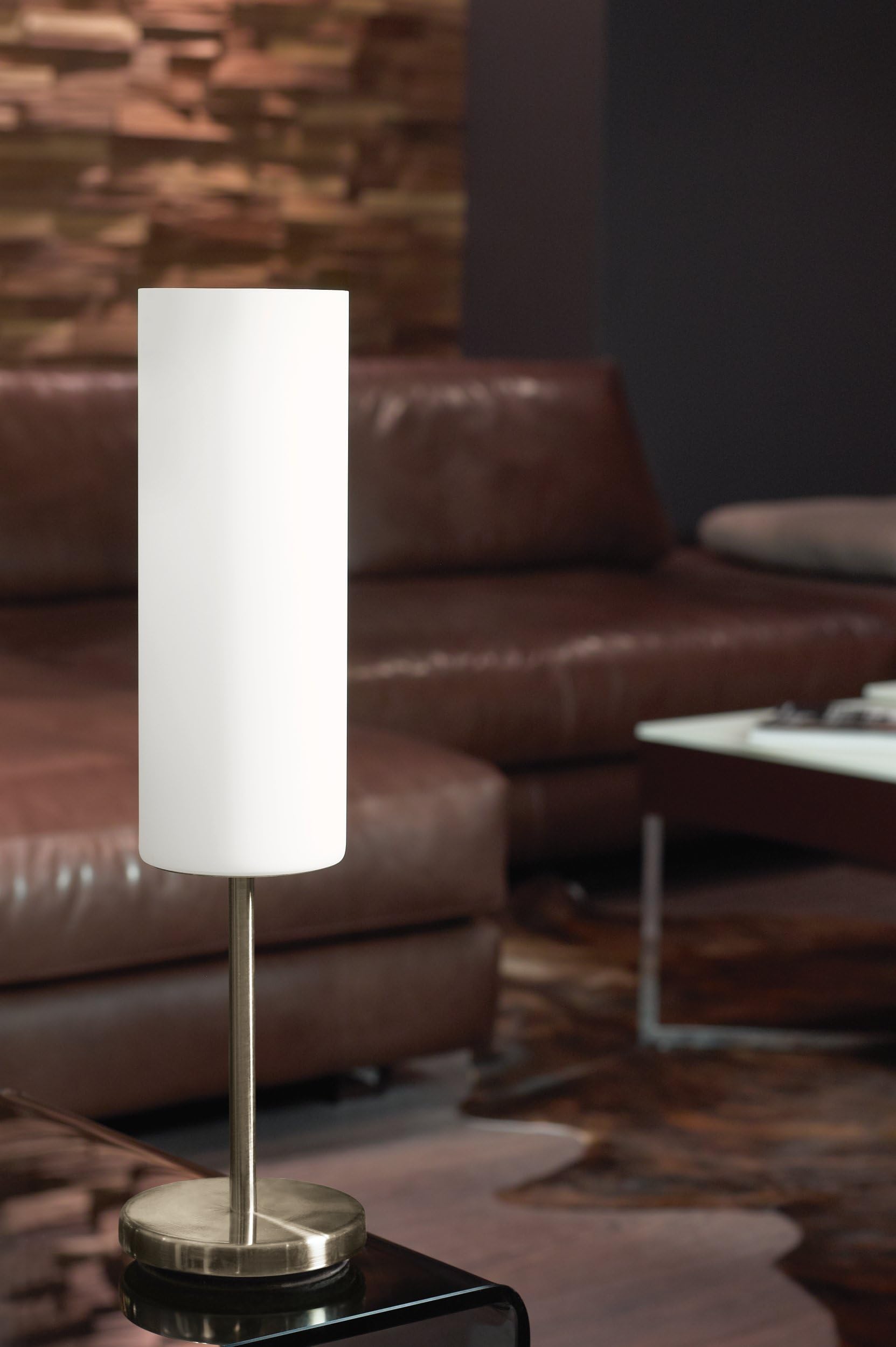 EGLO lampa stołowa Troy 3, 1-punktowa lampa stołowa, nocna lampka wykonana ze stali, kolor: matowy nikiel, szkło: satynowa biel, gniazdo: E27, w zestawie przełącznik