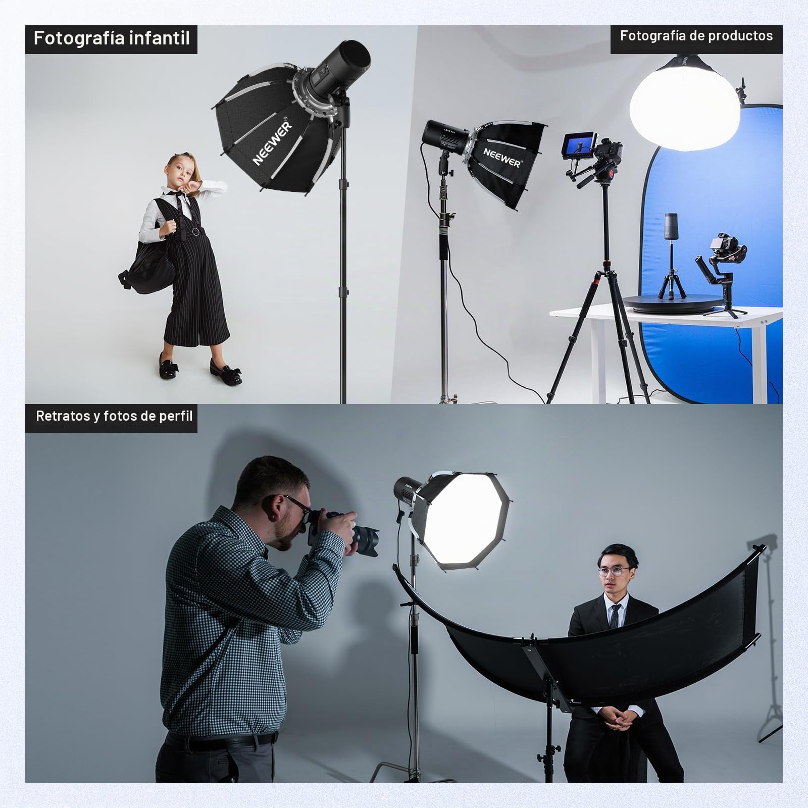 NEEWER 45cm Softbox Octagonal Bowens Mount, Configuración Rápida Plegable con Difusores/Rejilla de Panal/Bolsa para Q4 RGB CB60 MS60B MS60C MS150B Compatible con Godox Aputure Luz Estudio Video, NS1P