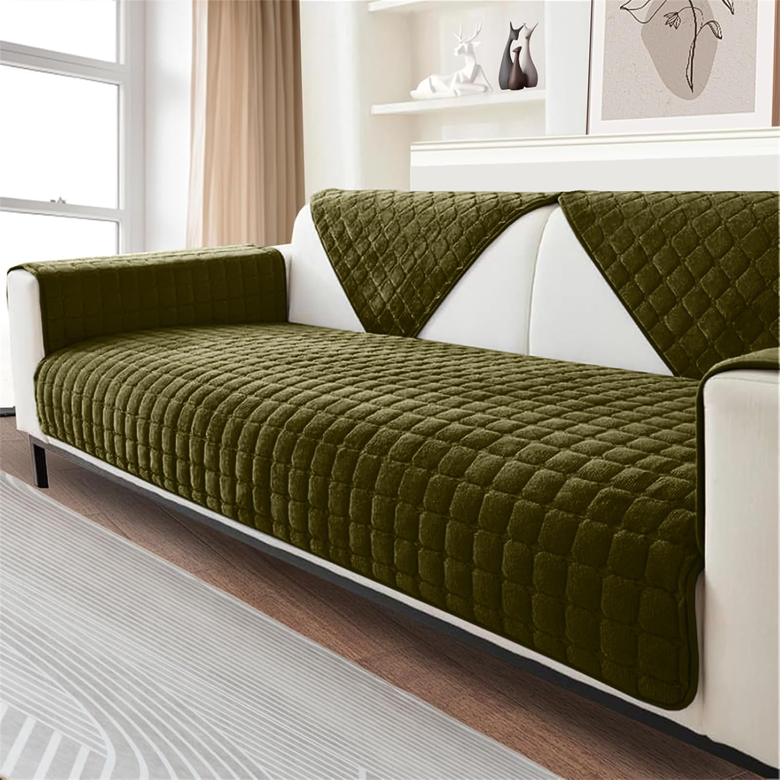 FASCINATDECO Dark Green Cushion Covers 45x45 cm, Soft Flannel Decorative Fluffy Throw Pillow Cases, Cushion Cover 18x18 inches with Zipper for Sofa Bed Livingroom Bedroom, Pack of 1