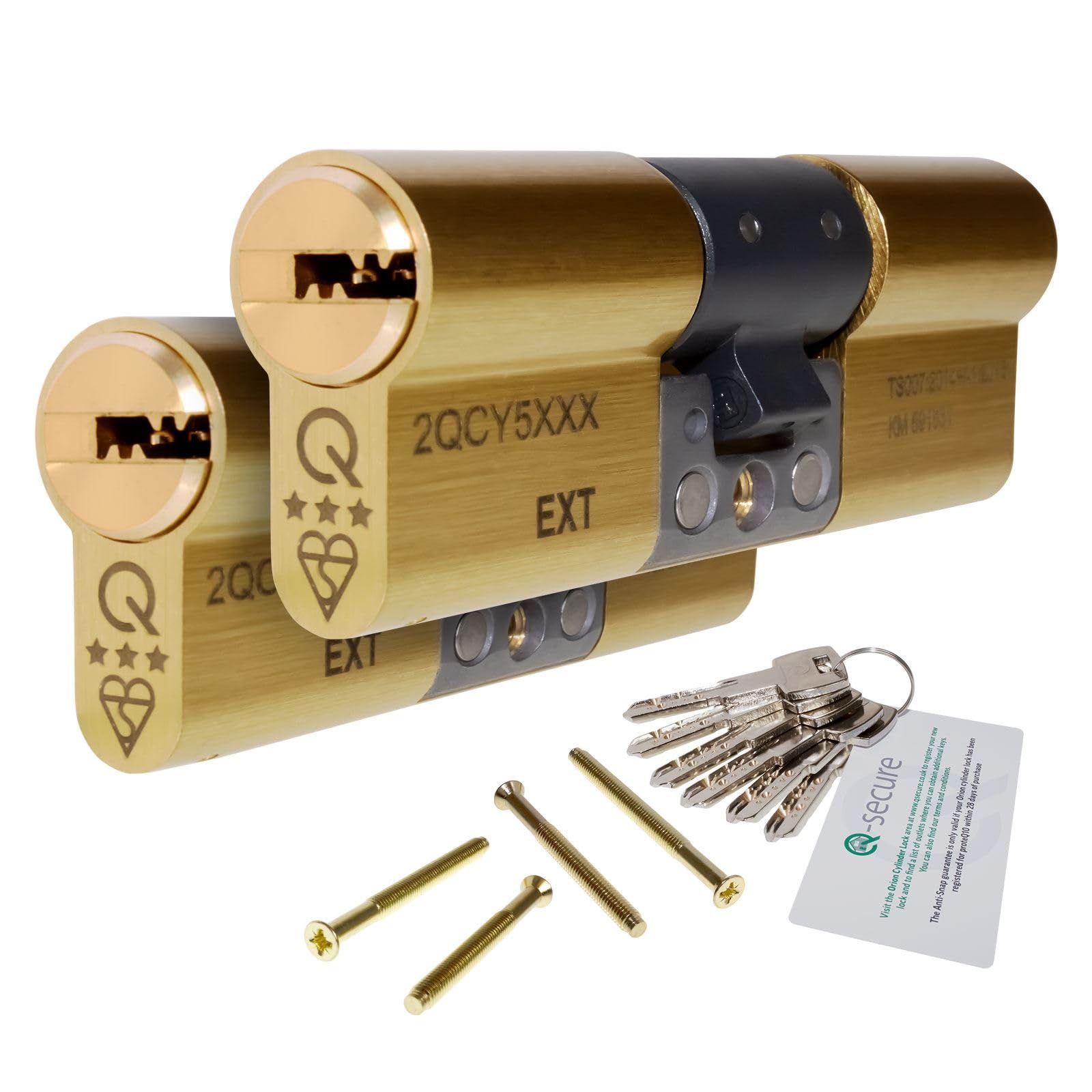Brass, 45/45 (90mm) Pair of Orion TS007 3-Star Anti-Snap Euro Cylinder Lock Door Barrel