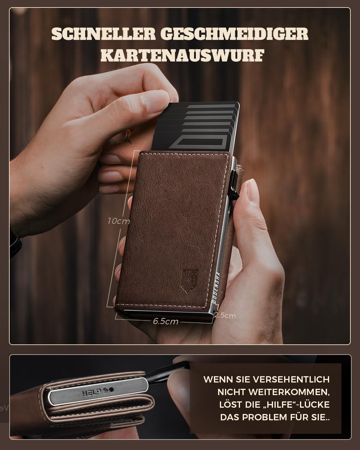 DODENSHA MagSnap Geldbörse Herren I Slim Wallet mit XL-Münzfach für 10+ Münzen I Kreditkartenetui Geldbeutel Herren für 10+ Karten I Magnetischer Verschluss Geldbörse I RFID Schutz I Braun Silbrig
