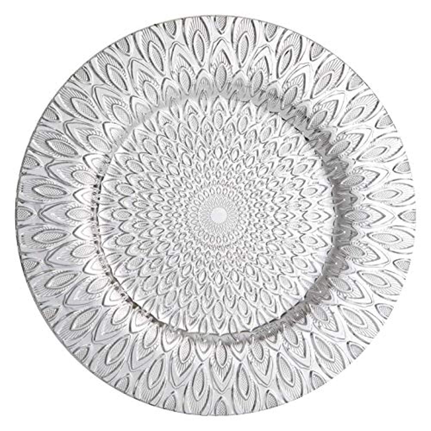 YUEZ_AE 13-inch charger plate, round exquisite service tableware ,matching napkin ring, wedding, dinner, event (silver-gray plate, 6-piece set)