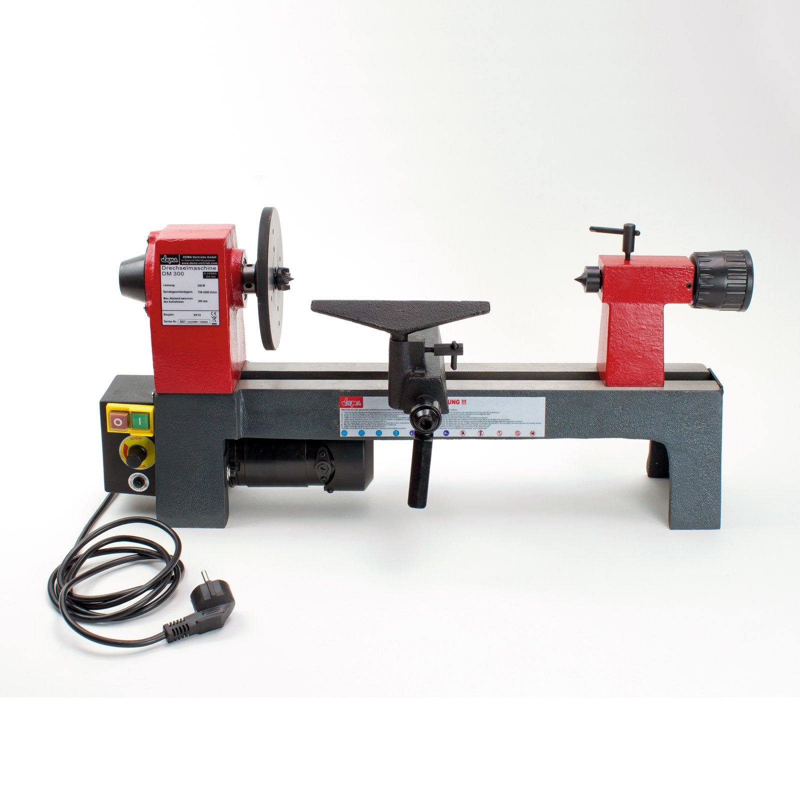 DEMA Holzdrehbank DM300 – Drechselmaschine, Holz-Drehmaschine, Schreinerwerkzeug – Spitzenweite 330 mm, 230V, präzise, stabil – Drechseln, Holzverarbeitung, Werkstatt