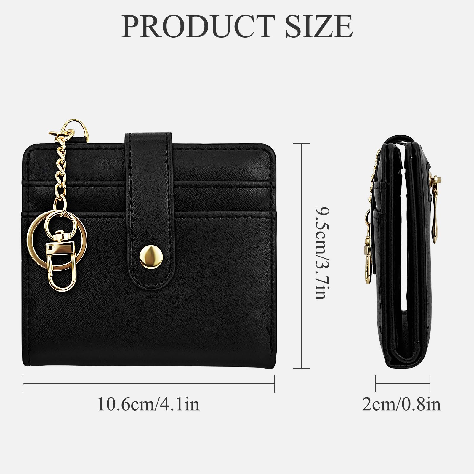AdiStylinno Wallet for Women, Bifold Credit Card Holder with Muti Card Slot Minimalist Purses with ID Window and Keychain (Black)
