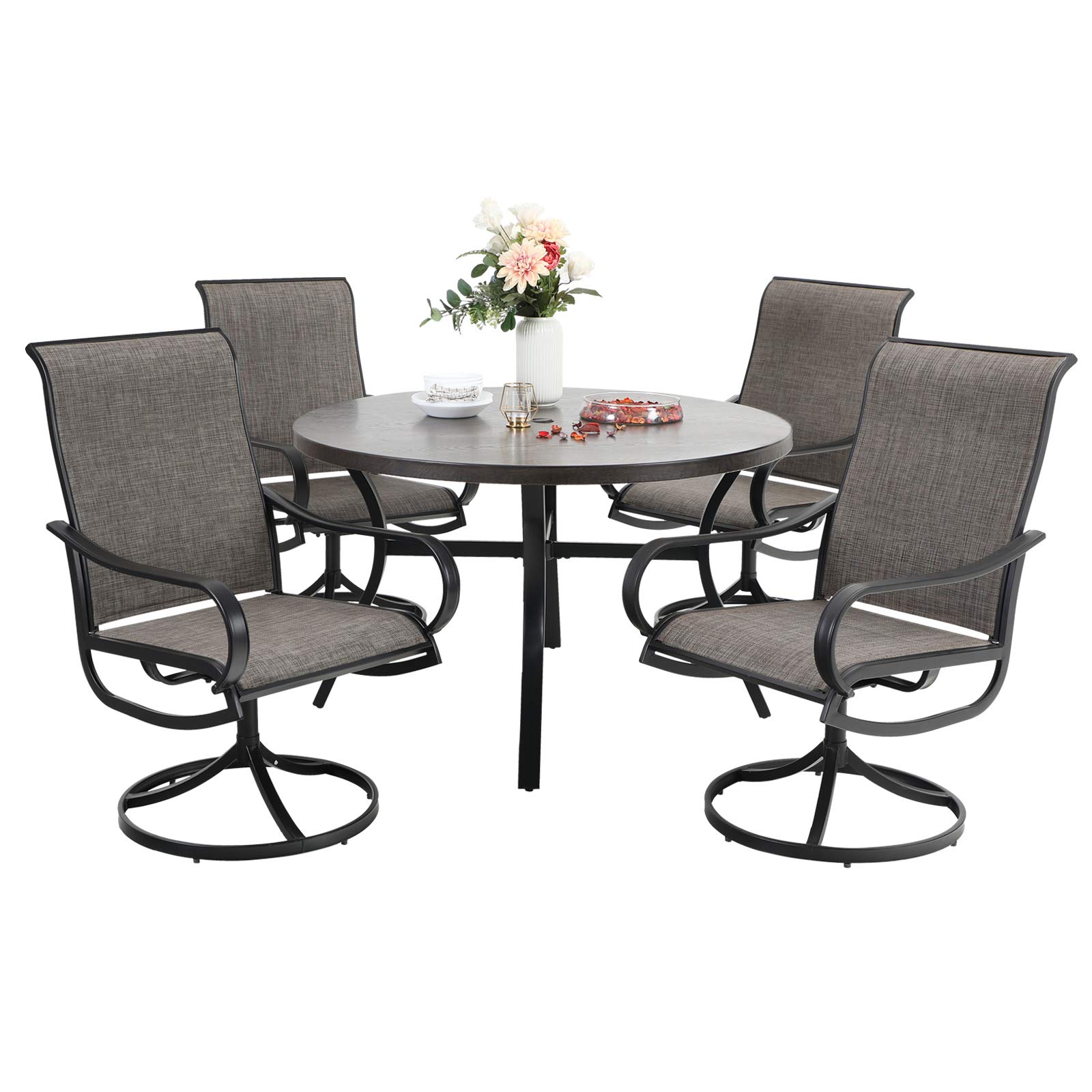 Sophia &amp; William 5 Piece Patio Dining Set, 44'' Round Table &amp; Swivel Chairs