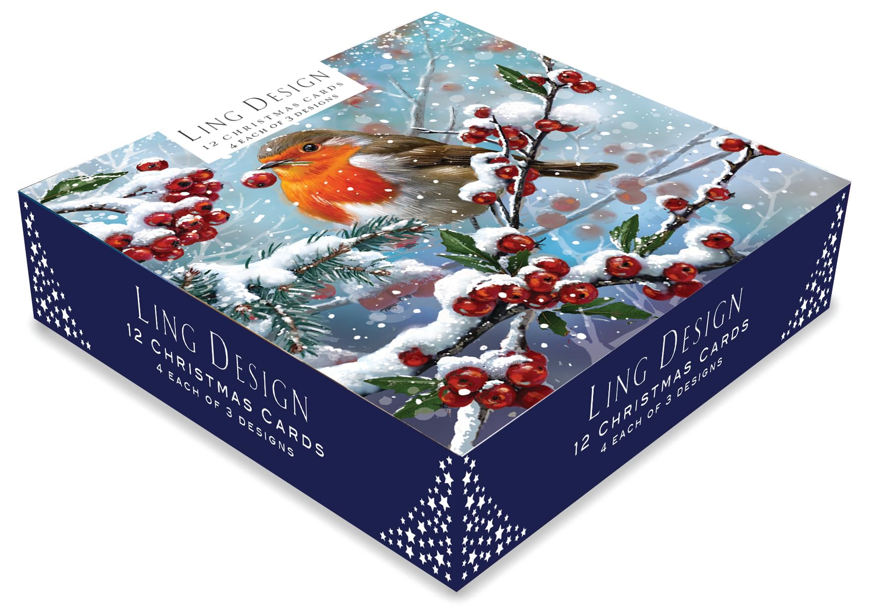 Festive Art Large Deluxe Box of 12 Christmas & New Year Cards in 3 Designs - 160 x 160mm (6.5x6.5in) - Gloss Finish Premium Board - Great British Card Company (Snowy Animals)