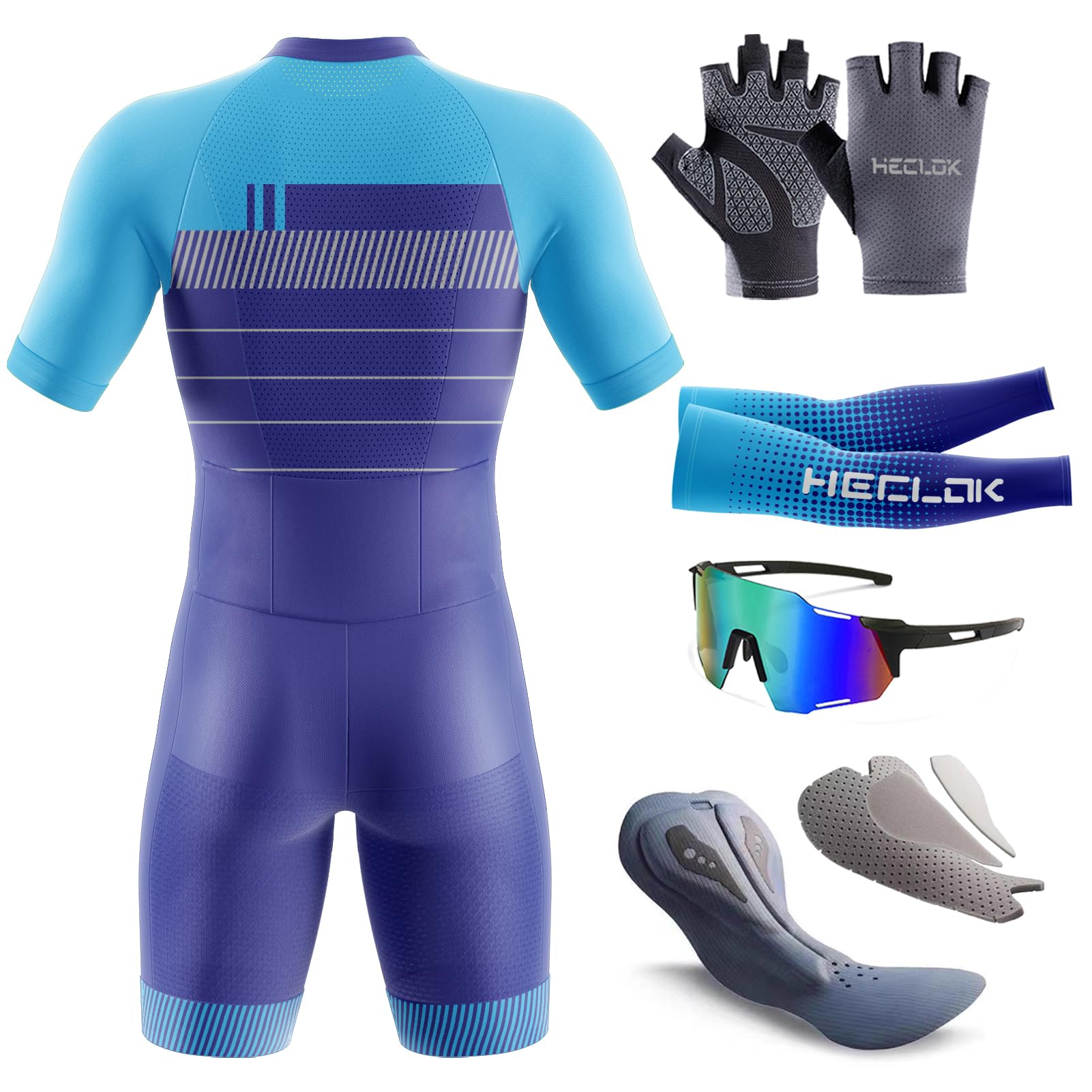 Traje de Ciclismo Acolchado de una Pieza para Hombre，Traje de Triatlón para Hombre con Mangas，Summer Cycling Skinsuit Triatlón for Hombres, MTB Mono， Ropa de Ciclista