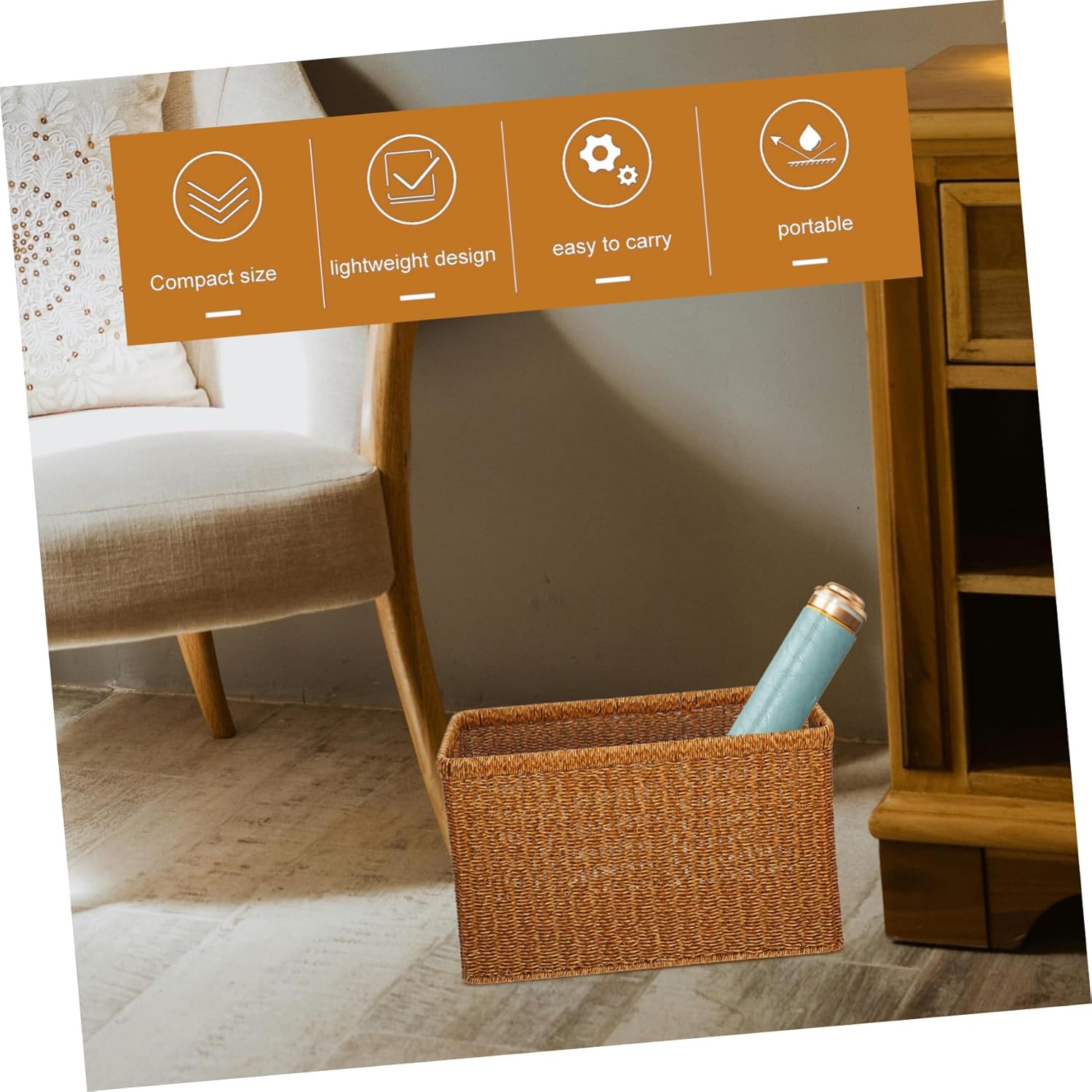 PRETYZOOM Handwoven Storage Basket for Desktop Toilet Holder Magazine File Holder Book Display Stand