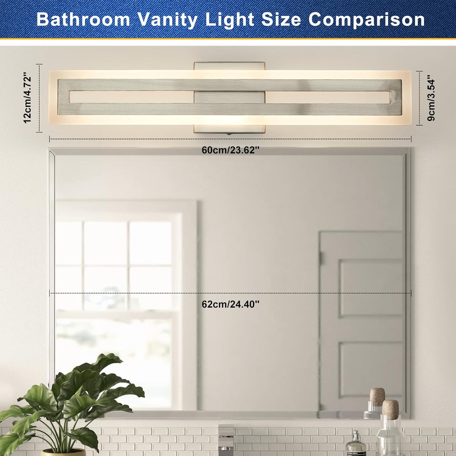 WILON Modern Bathroom Vanity Light 24 Inch, Brushed Nickel LED Vanity Light, 15W 3CCT Dimmable Bathroom Light Fixtures Over Mirror, Rotatable Wall Lamp, Long Wall Sconce Light for Bar Bedroom Kitchen