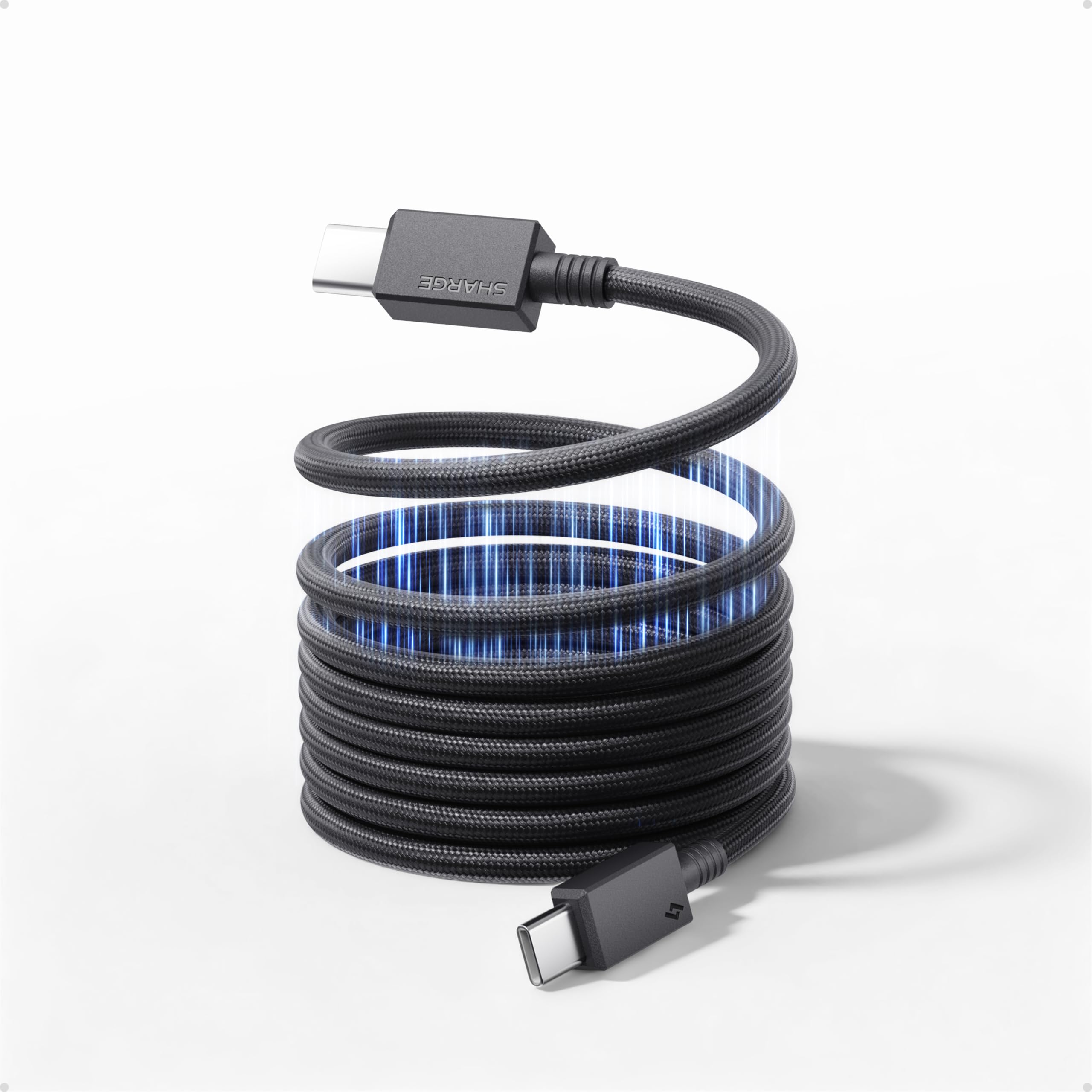 sharge Cable de carga magnético USB-C, USB-C a USB-C de 240 W con carga rápida PD 3.2, cable trenzado de 4.9 pies sin enredos tipo C para MacBook Pro/iPhone 17/16