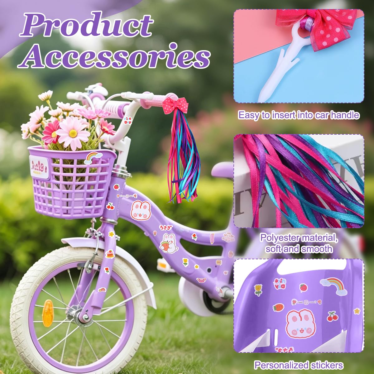 Seggiolino per Bicicletta per Bambole con Adesivi Fai da Te e Manubrio Stelle Filanti, Accessorio Bicicletta per Bambini