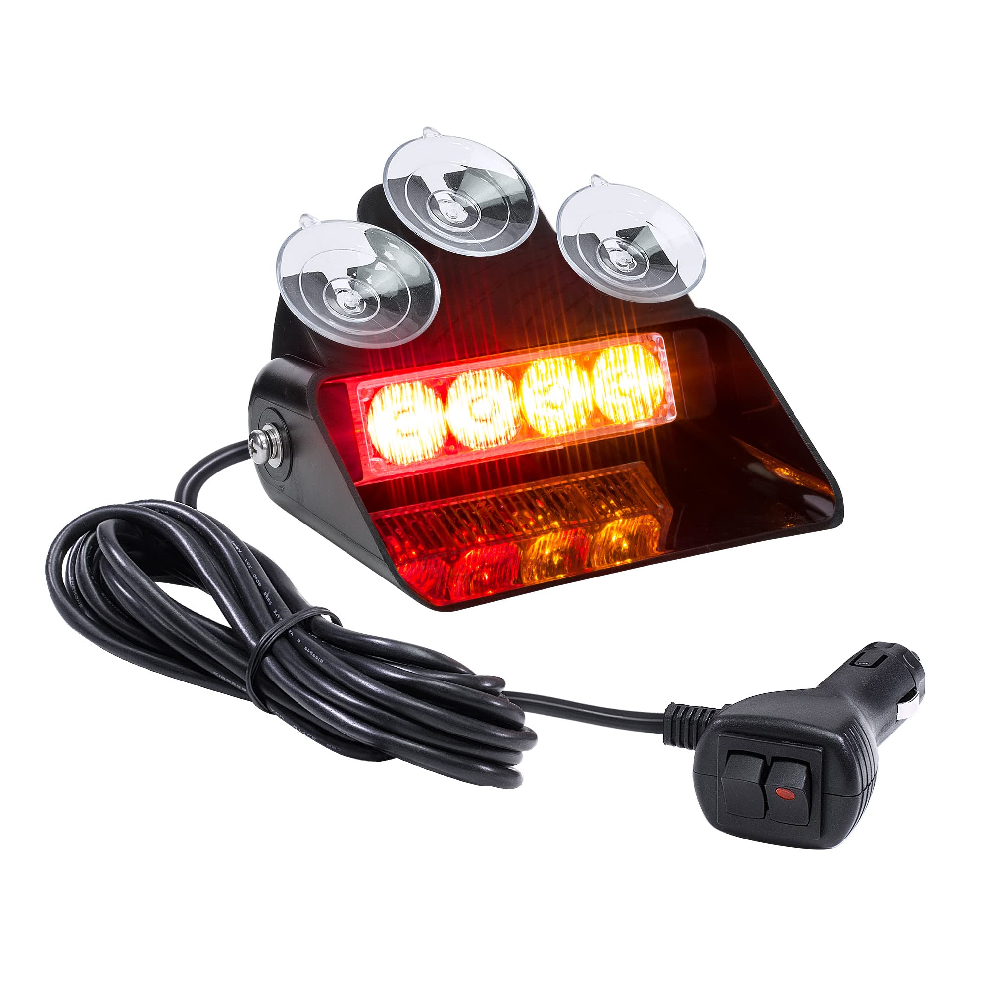 LAMPHUS SolarBlast SBWL14 4W AMBER RED LED Flashing Strobe Warning Dash Light [32 Flash Modes] [Suction Cups] Emergency Dash Windshield Light for