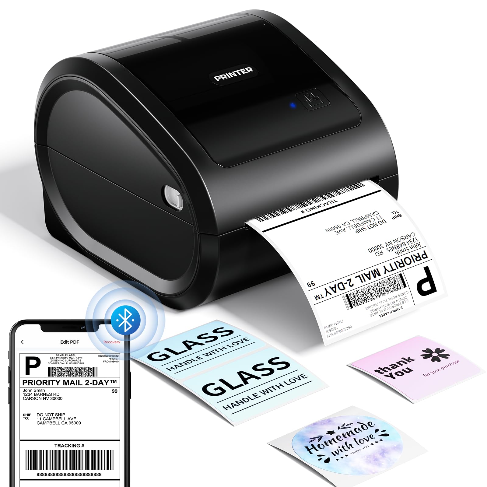 Phomemo Impresora De Etiquetas TéRmica Bluetooth 4x6, D520BT Impresora TéRmica Impresora Etiquetas Autoadhesivas DHL, Compatible con Ebay, Etsy, DHL, para iOS, Android, Mac,Windows y Chromebook, Negro