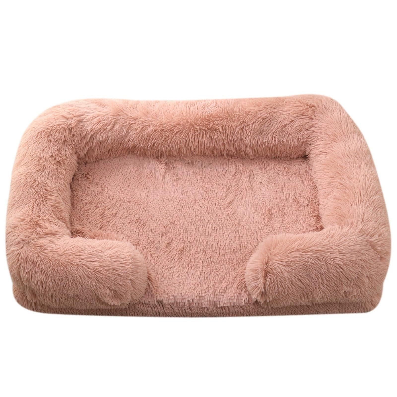 Mateju Plush Pet Bed Rectangle, Fluffy Pet Cushion Thick Warm Soft Plush Dog Cat Bed for Indoor Calming Puppy Kitten Petbed with Non Slip Bottom, Removable Washable (Dark Pink,M 57x45cm)