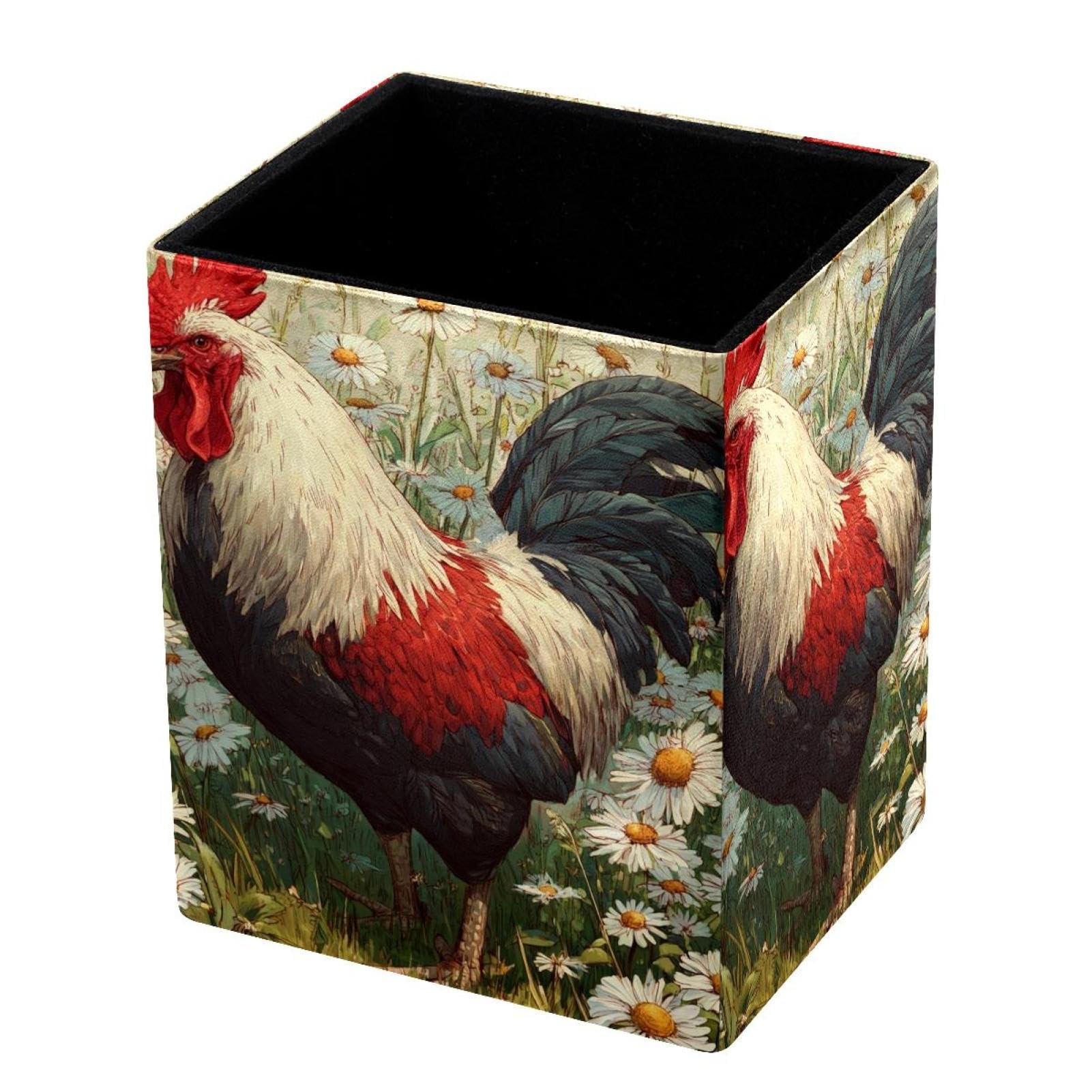 VAPOKF Pencil Holders for Desk, Rooster Printed Pen Holders Pen Pot Makeup Brushes Storage Desktop Stationery Supplies Organiser for Home Office