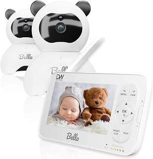 Bella Baby Monitor with 2 Cameras & Audio - 5" LCD Display, Night Vision, White