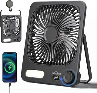 Akku Ventilator: 10000mAh 40H Tischventilator Leise mit 100 Stufen, 15s Auto-Aus LED Display, Reinigbarer Camping Ventilator mit Wandhalterung & Powerbank, USB-C Tragbarer Mini Kompaktlüfter für Reise