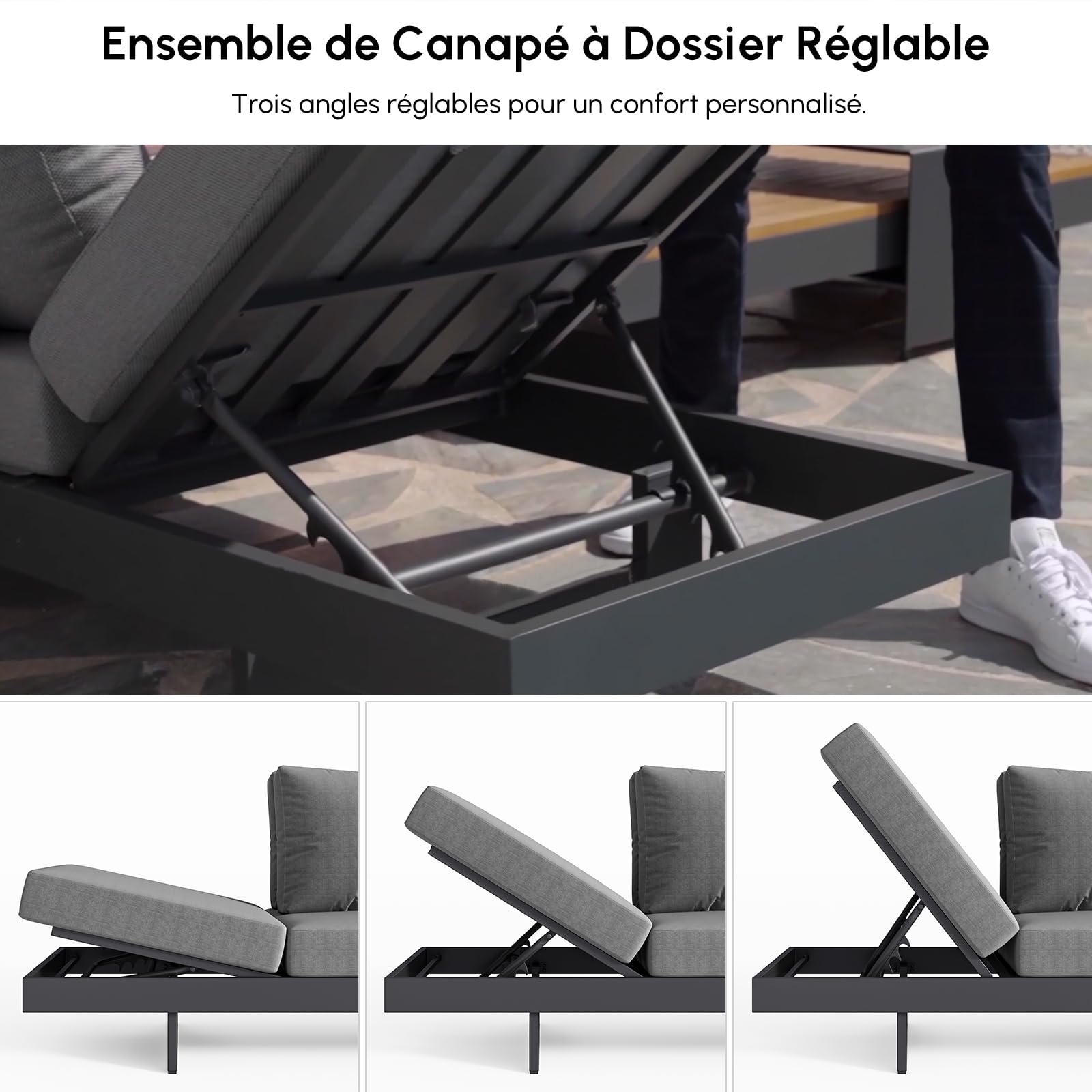 Homary Salon de Jardin Extérieur 6 Places Modulable Aluminium & Teck