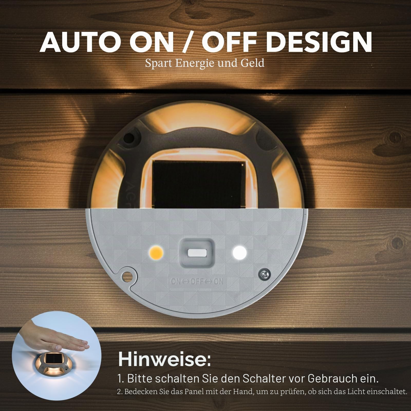 AGPTEK 8 Stück Solar Bodenleuchten Aussen 2 Farbmodi IP68 Wasserdicht | Solar Deck Lights Aluminium Boden Solarleuchten Solarlampen für Garten Deck Treppen Stufen, Warmweiß und Kaltweiß