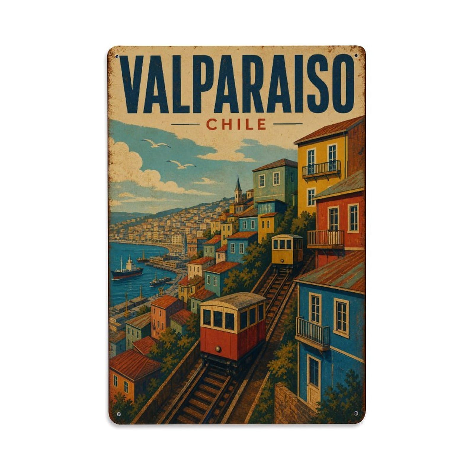 Retro Travel Chile Valparaiso Metal Tin Sign